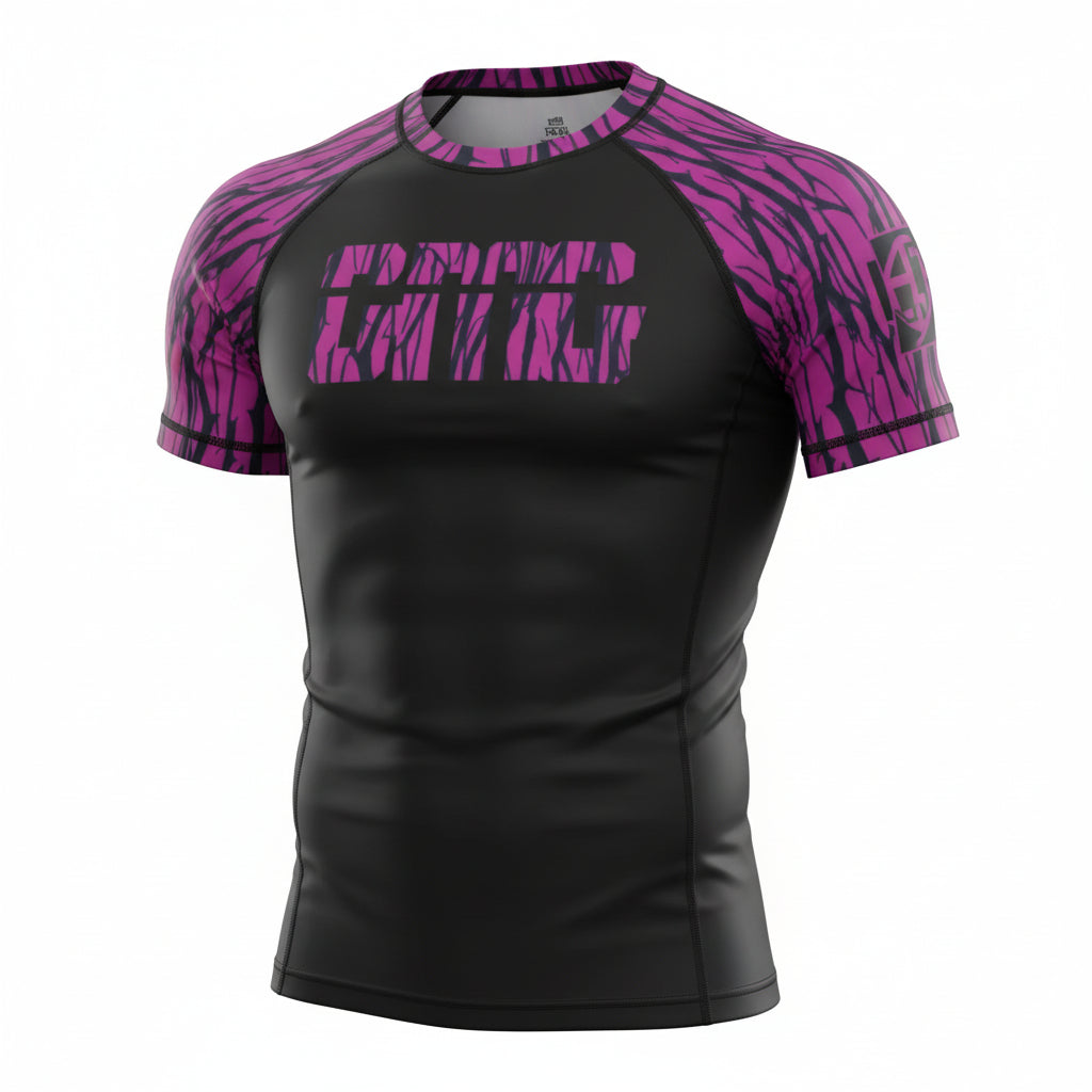 Cracked Neon No-Gi BJJ Short Sleeve Rash Guard - 100 Series Print